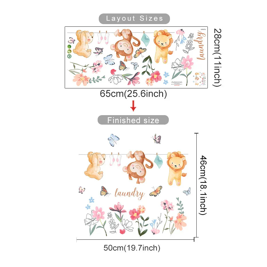 Cartoon Animal Flower Wall Stickers for Kids Room Decor (ONLINE ORDER ONLY)