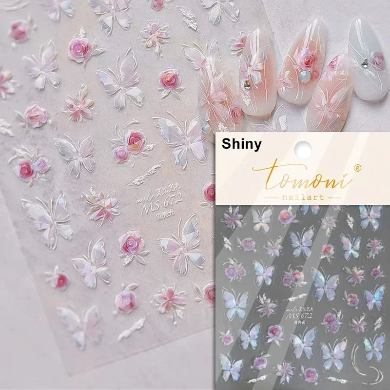 Charming Golden Gradient Shiny Rhinestone Jelly Butterfly Flower Petal Bowknot 3D Self Adhesive Nail Art Sticker Manicure Decals (ONLINE ORDER ONLY)