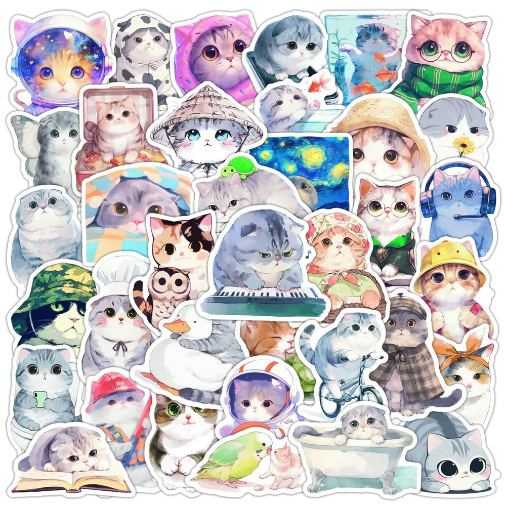 10/30/50PCS Cute Cat Stickers Kids Toys DIY Decoration Kawaii Animal Decals Fridge Luggage Laptop Phone Guitar Bike Skateboard (ONLINE ORDER ONLY)