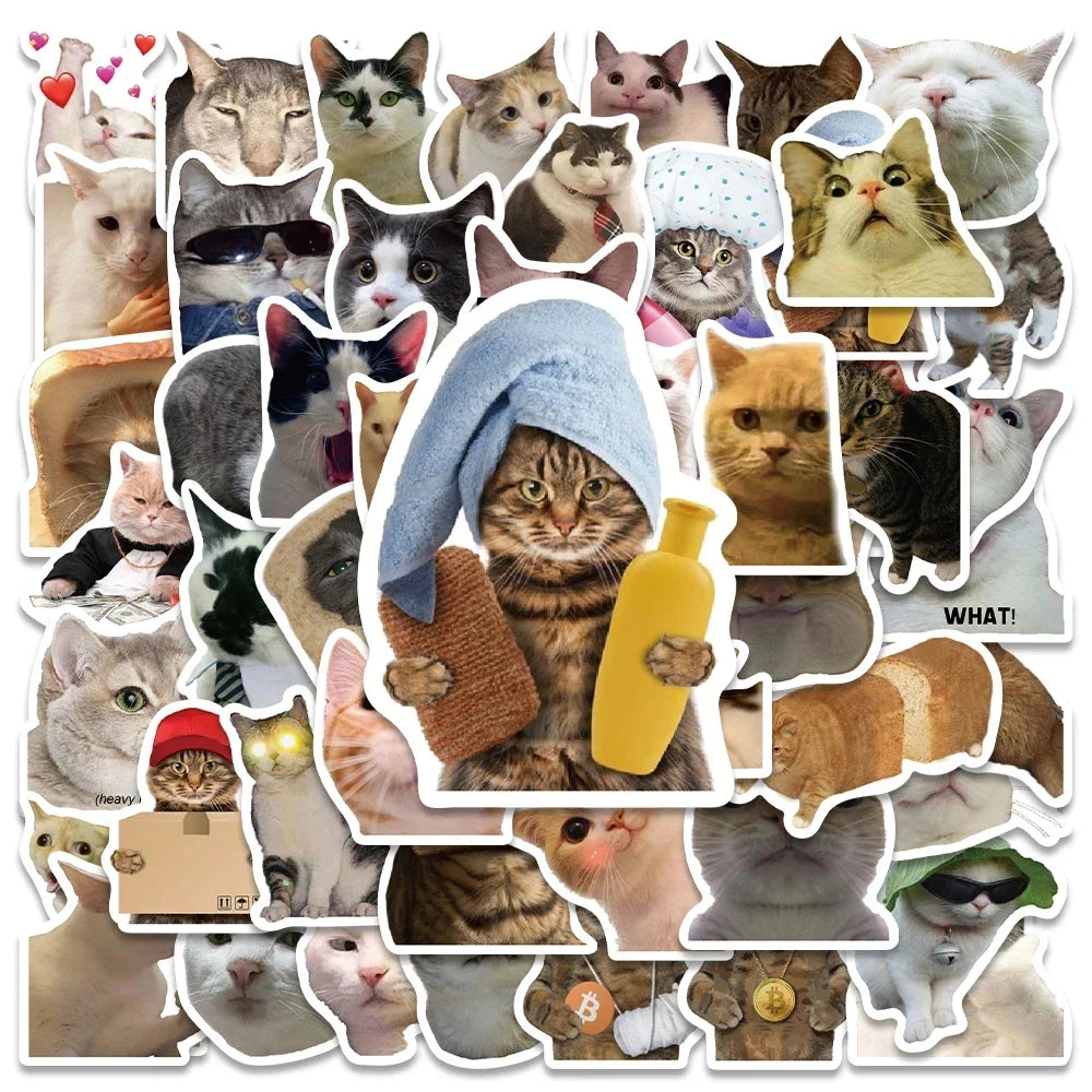 Cute Animal Cat Meme Stickers for Skateboard, Laptop, Phone, Car - Waterproof Decals 10/30/50PCS (ONLINE ORDER ONLY)