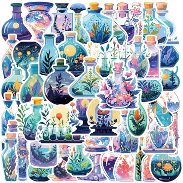 10/50pcs Cute Cartoon Potion Bottle Flower Stickers DIY Scrapbook Luggage Guitar Notebook Phone Car Waterproof Sticker Toy (Online Order Only)