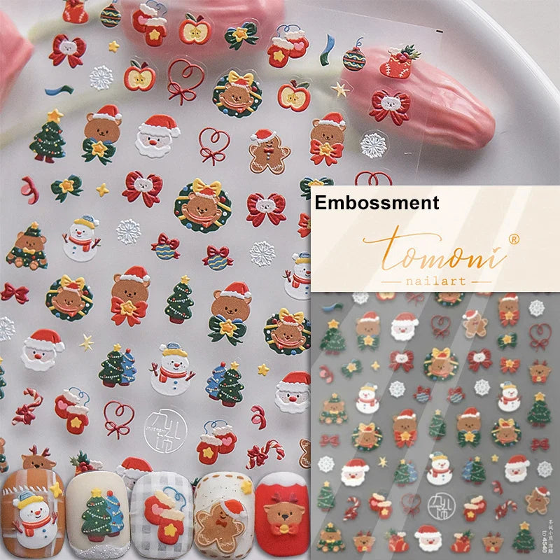 Winter Dreamy Hot Stamping Romantic White Pink Snowflakes Hexagon 3D Self Adhesive Nail Art Stickers Christmas Manicure Decals (ONLINE ORDER ONLY)