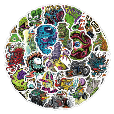10/50PCS Funny Horror Liquid Monster Stickers Cool Graffiti Decoration DIY Skateboard Scrapbook Phone Laptop Car Decals Toys (Online Order Only)