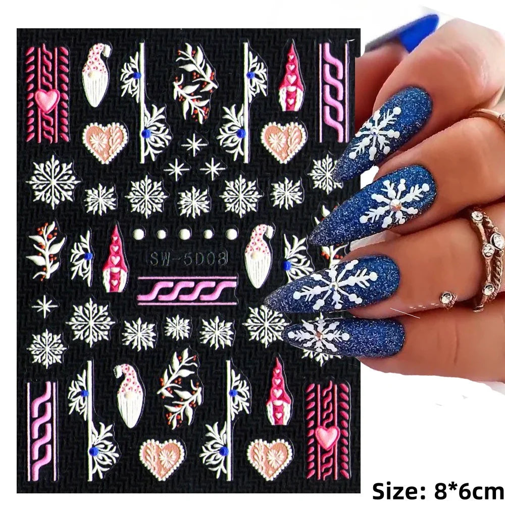 Cute Deer Christmas Nail Stickers 5D Embossed Elk Star Gingerbread Man Snowflake Santa Claus Holly DIY Winter Engraved Manicure* (ONLINE ORDER ONLY)