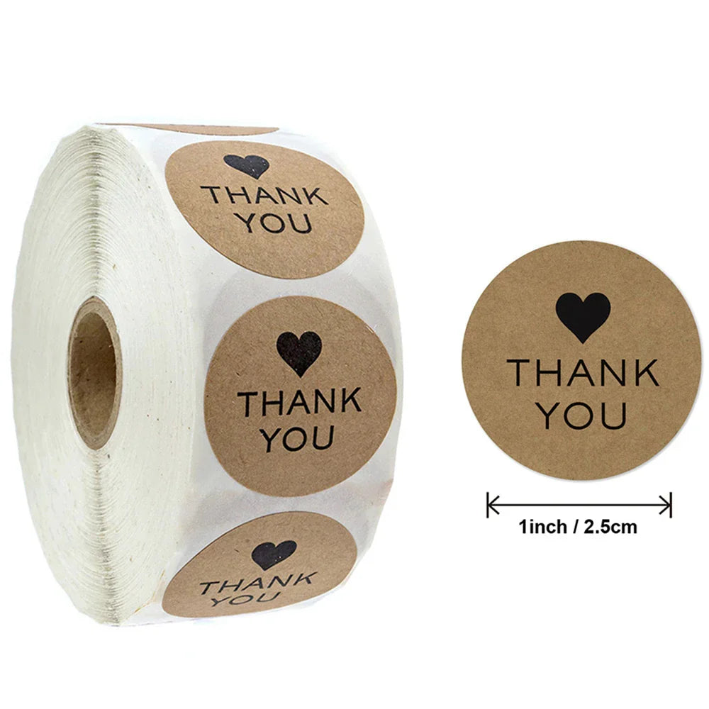 500pcs/roll Round Brown labels Thank You Kraft Stickers 1 inch Wedding Pretty Gift Envelope Sealing Label Stickers Stationery (ONLINE ORDER ONLY)