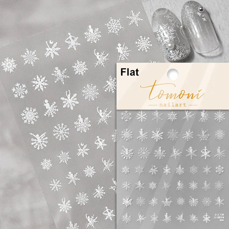Winter Dreamy Hot Stamping Romantic White Pink Snowflakes Hexagon 3D Self Adhesive Nail Art Stickers Christmas Manicure Decals (ONLINE ORDER ONLY)