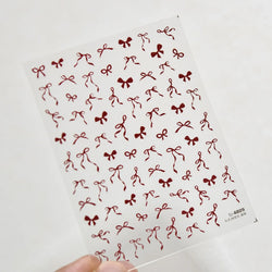 Chic Red Bowknot Silk Ribbon Pearl Elegant Line Self Adhesive Nail Art Stickers Dressy Rhinestone Manicure Decals Nail Supplies (Online Order Only)