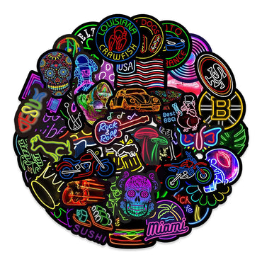 10/30/50PCS Popular Cool Neon Light Sticker Pack Skateboard Guitar Decoration DIY Laptop New Waterproof Graffiti Decal Wholesale (ONLINE ORDER ONLY)