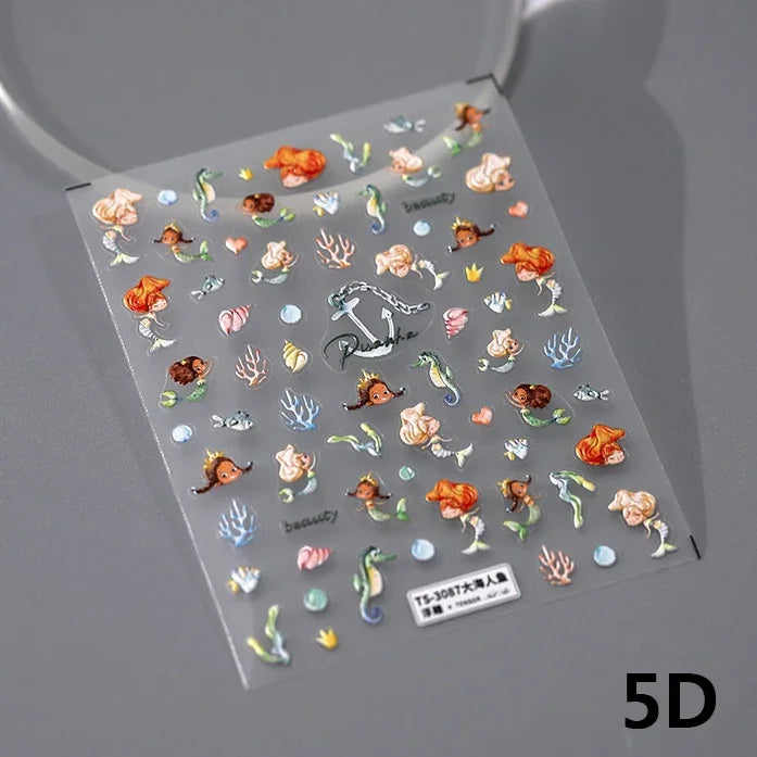 Chinese Black Red Lucky Carp Fish 3D Self Adhesive Nail Art Stickers 5D Soft Relief Nail Phone Decals Goldfish Beach Sea Summer (ONLINE ORDER ONLY)