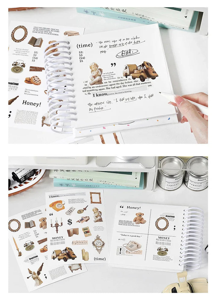 2Pc Ins Cute Retro Sticker Planner Collage Scrapbook DIY Material Decoration Stickers Personalized Art Supplies Stationery (ONLINE ORDER ONLY)