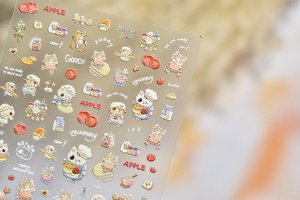 Sweater Glovesvacuum Cup Milk Fallen Leaves Kitten Adhesive Nail Art Stickers Warm Suitpinecone Kitchenware Cat Manicure Decals (ONLINE ORDER ONLY)