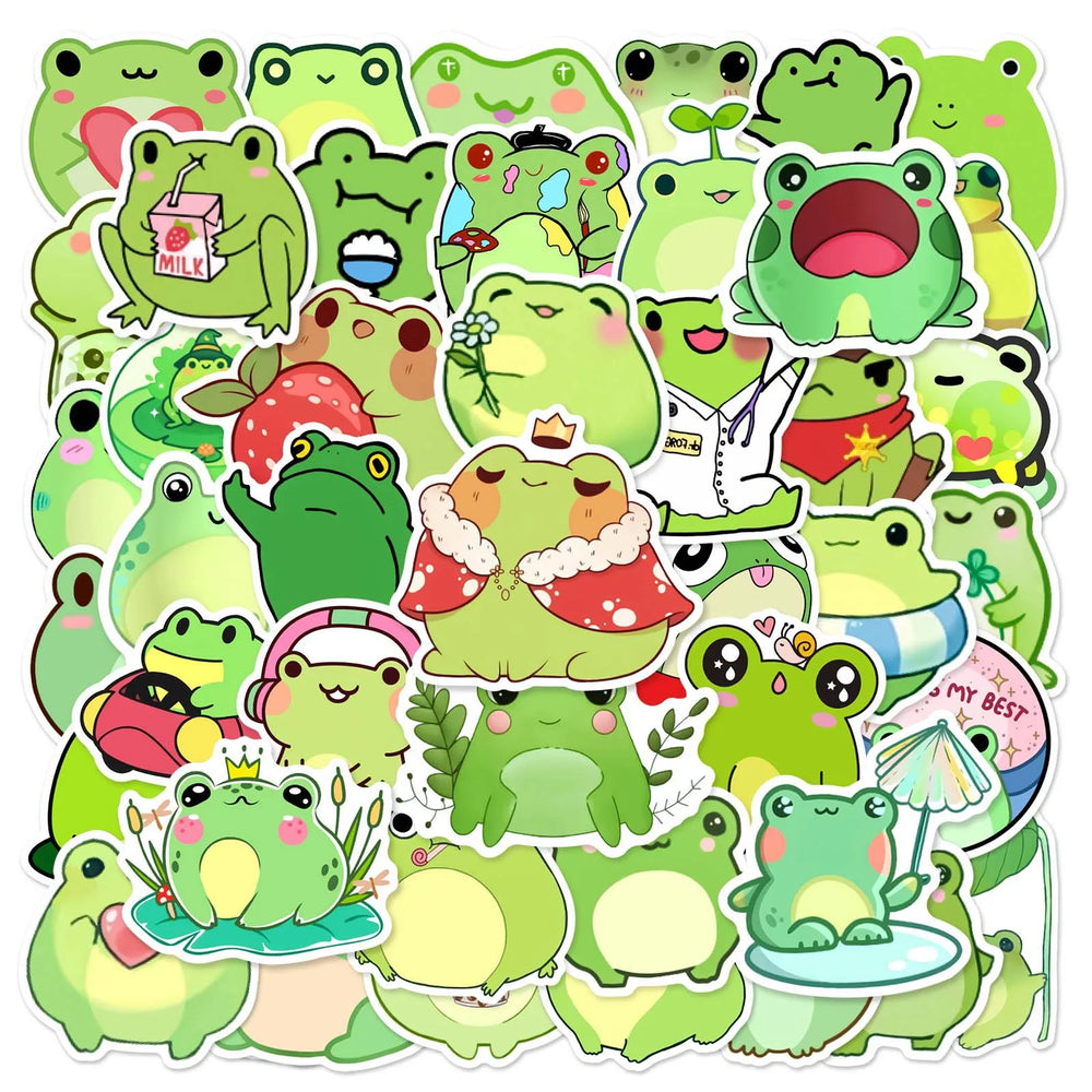 50pcs Cute Green Frog Stickers for Helmet, Wall, Desktop Decoration (ONLINE ORDER ONLY)