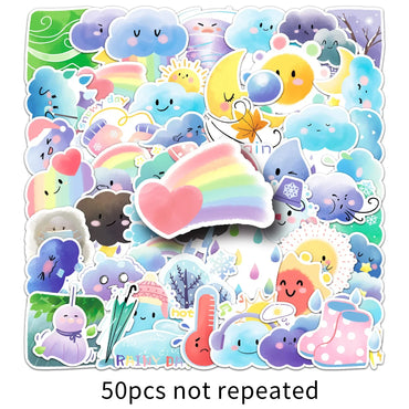 50Pcs Cute Weather Icon Stickers for Helmet, Wall, DIY Decoration (Online Order Only)
