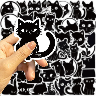10/30/50PCS Black Cartoon Cat Sticker Kids Toys Waterproof Skateboard Fridge Bike Skateboard Phone Laptop DIY Decorative Decals (ONLINE ORDER ONLY)
