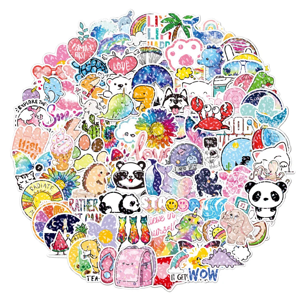 10/30/50/100PCS Mixed VSCO Holographic Laser Cartoon Stickers Aesthetic Luggage Bike Skateboard Cute Girl Gradient Sticker Decal (ONLINE ORDER ONLY)