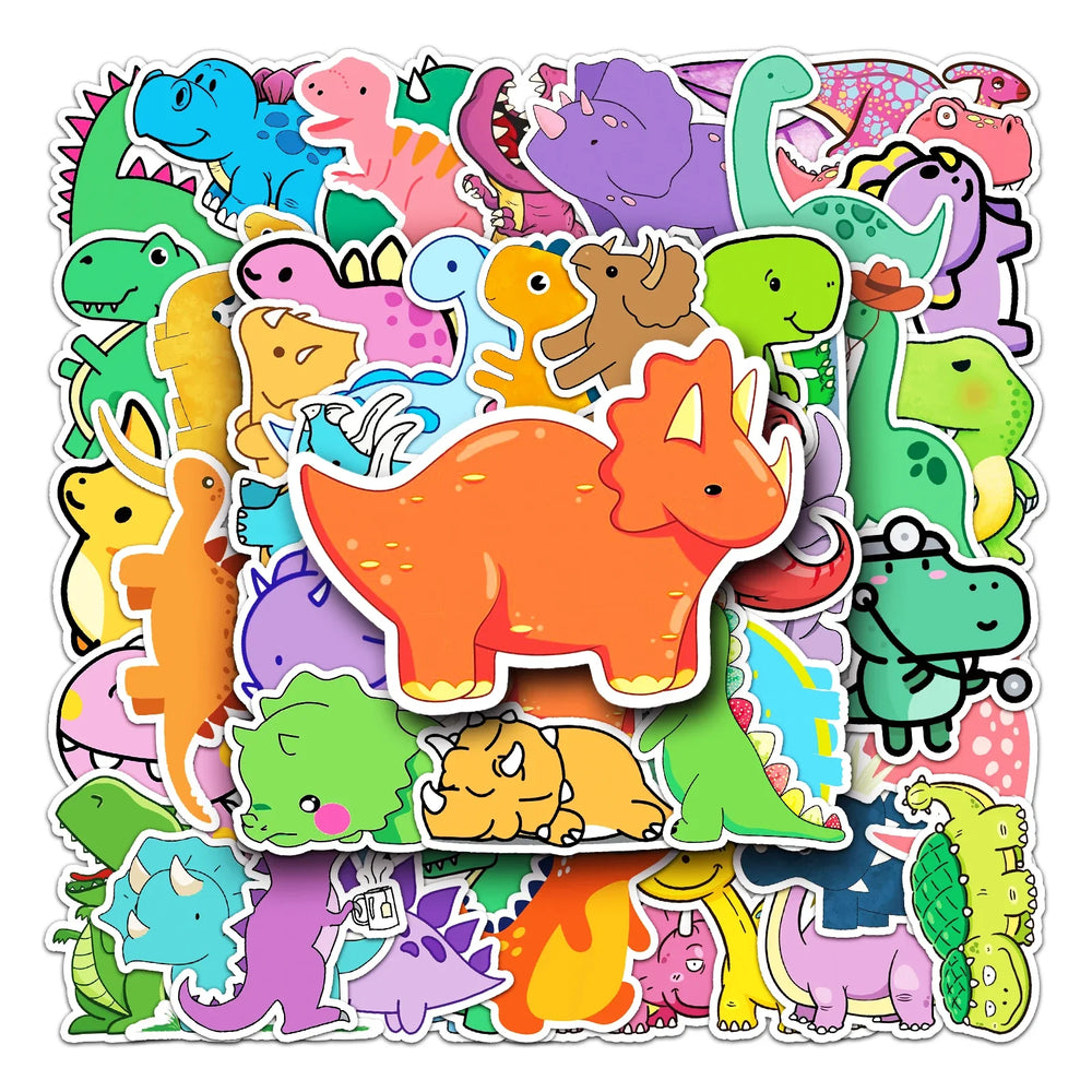50Pcs Dinosaur Cartoon Waterproof Vinyl Stickers for Skateboard Snowboard (Online Order Only)