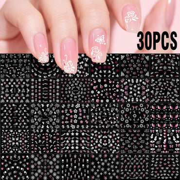 30pcs/Set White Pink Flower 3D Nail Sticker Daisy Butterfly Love Heart Hibiscus Petals Floral DIY Spring Summer Nail Decoration* (ONLINE ORDER ONLY)