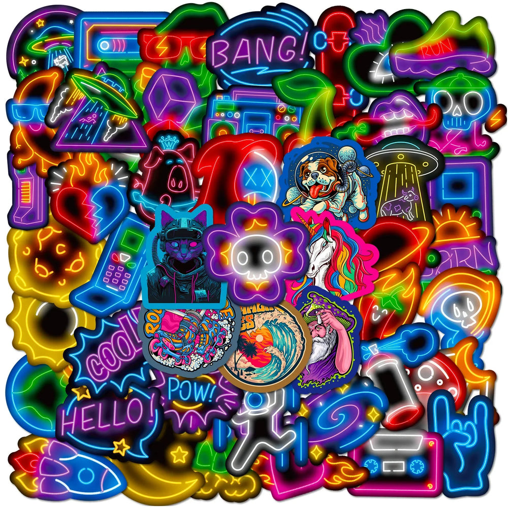 10/25/50pcs Cool Neon Light Graffiti Sign Sticker Packs (ONLINE ORDER ONLY)