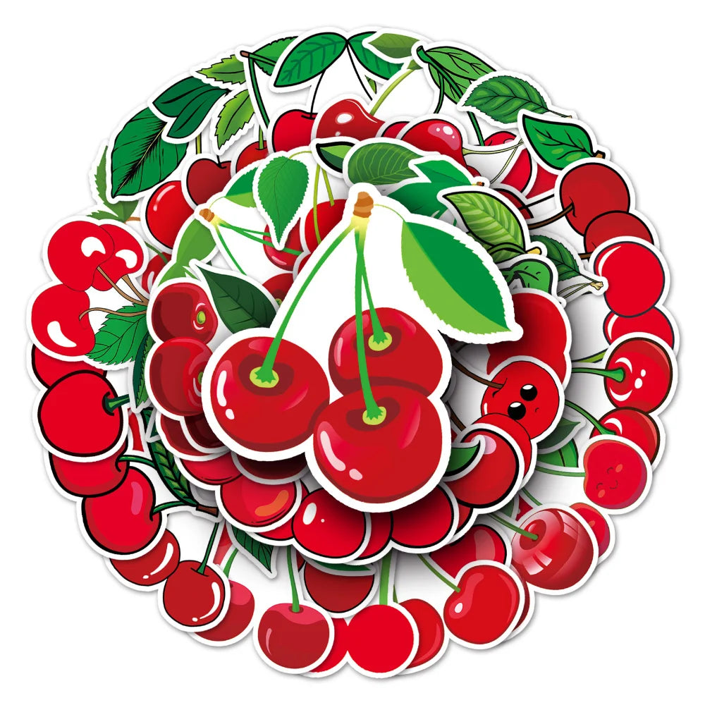 10/50pcs Fruit Cherry Sticker Notebook Computer Guitar Mobile Phone Cup Craft Supplies Scrapbook Materials Stationery Sticker (ONLINE ORDER ONLY)