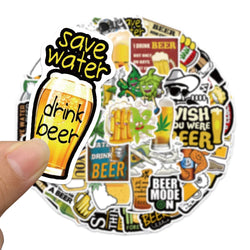 50pcs Funny Cartoon Beer Stickers For Luggage Guitar Phone Skateboard Vinyl Waterproof Graffiti Car Laptop Decals (ONLINE ORDER ONLY)