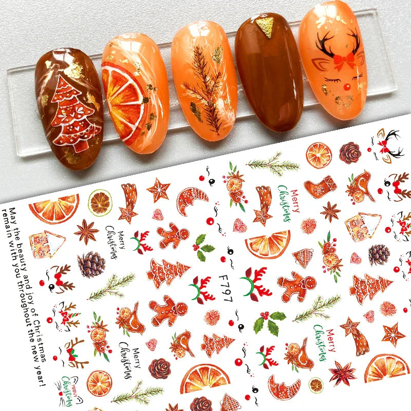 3D Gold Glitter Snowflake Nail Sticker Winter Reflective Elk Star Balloon Christmas Tree Foil Xmas New Year Decal Tips Decoratio (ONLINE ORDER ONLY)