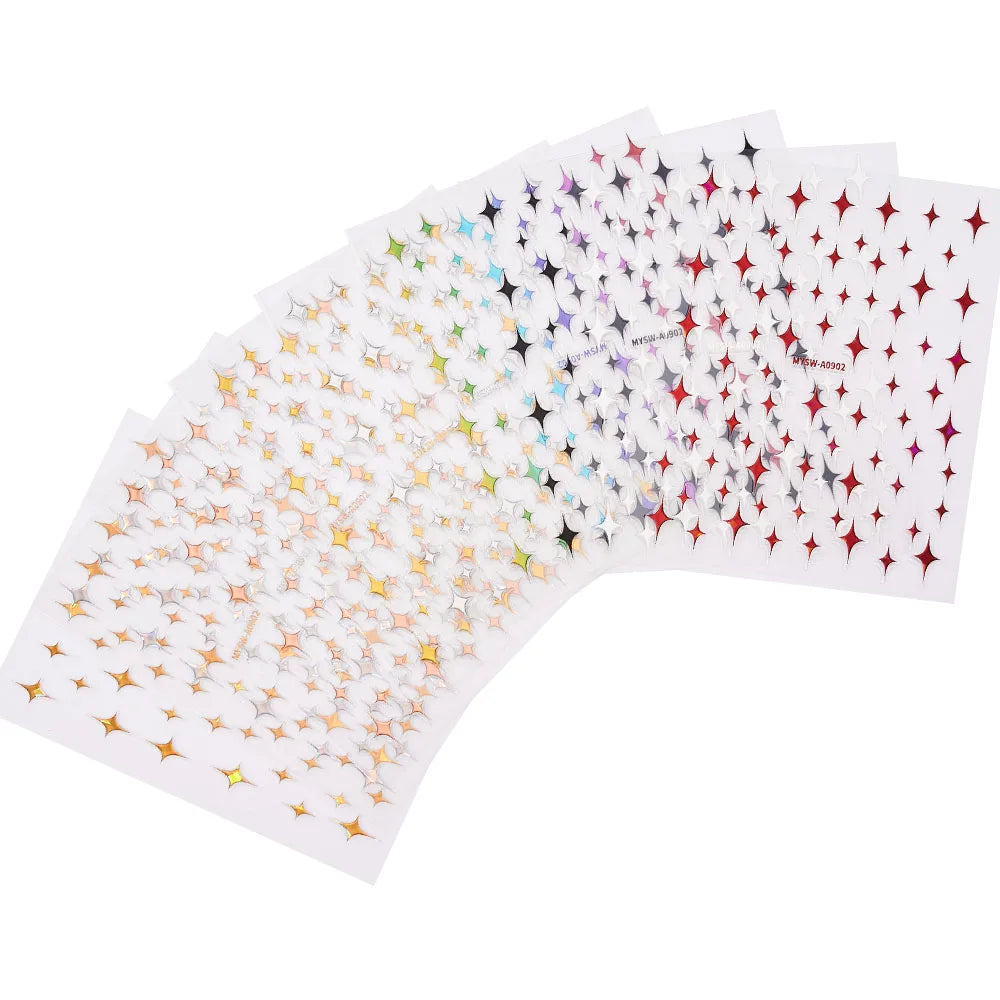 1PCS Sliver Stars Nails Stickers 3D Bronzing Laser White Cross Starlight Glossychic Y2K Stylish Adhesive Manicure Decorations *# (Online Order Only)