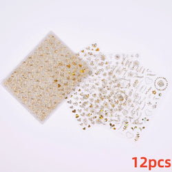 12pcs 3D Golden Glitter Heart Love Nail Stickers Valentine Self Adhesive Cute Cartoon Decal Geometry Slider Manicure Decoration* (ONLINE ORDER ONLY)