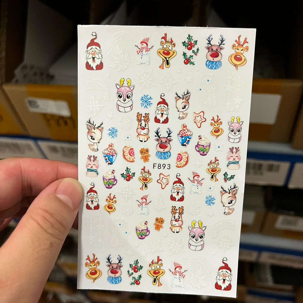 3D Gold Glitter Snowflake Nail Sticker Winter Reflective Elk Star Balloon Christmas Tree Foil Xmas New Year Decal Tips Decoratio (ONLINE ORDER ONLY)