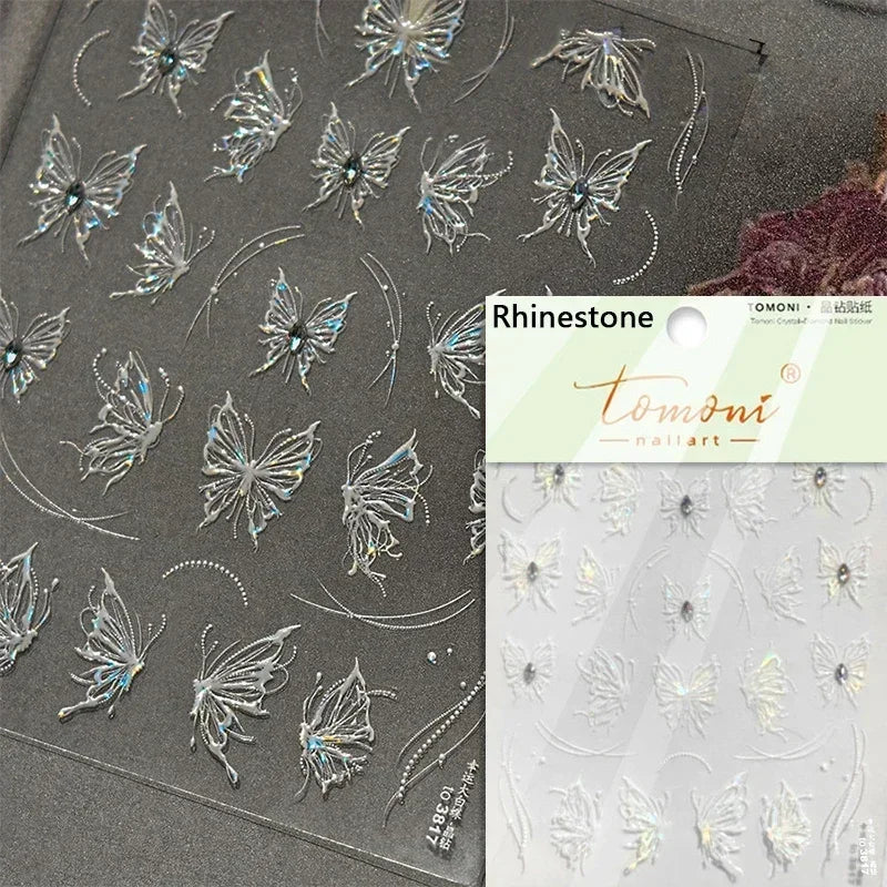 Charming Blue Sparrow Feather Rhinestone Wings Peacock Sparrow Dreamy Jelly Stars Self Adhesive Nail Art Stickers Manicure Decal (ONLINE ORDER ONLY)