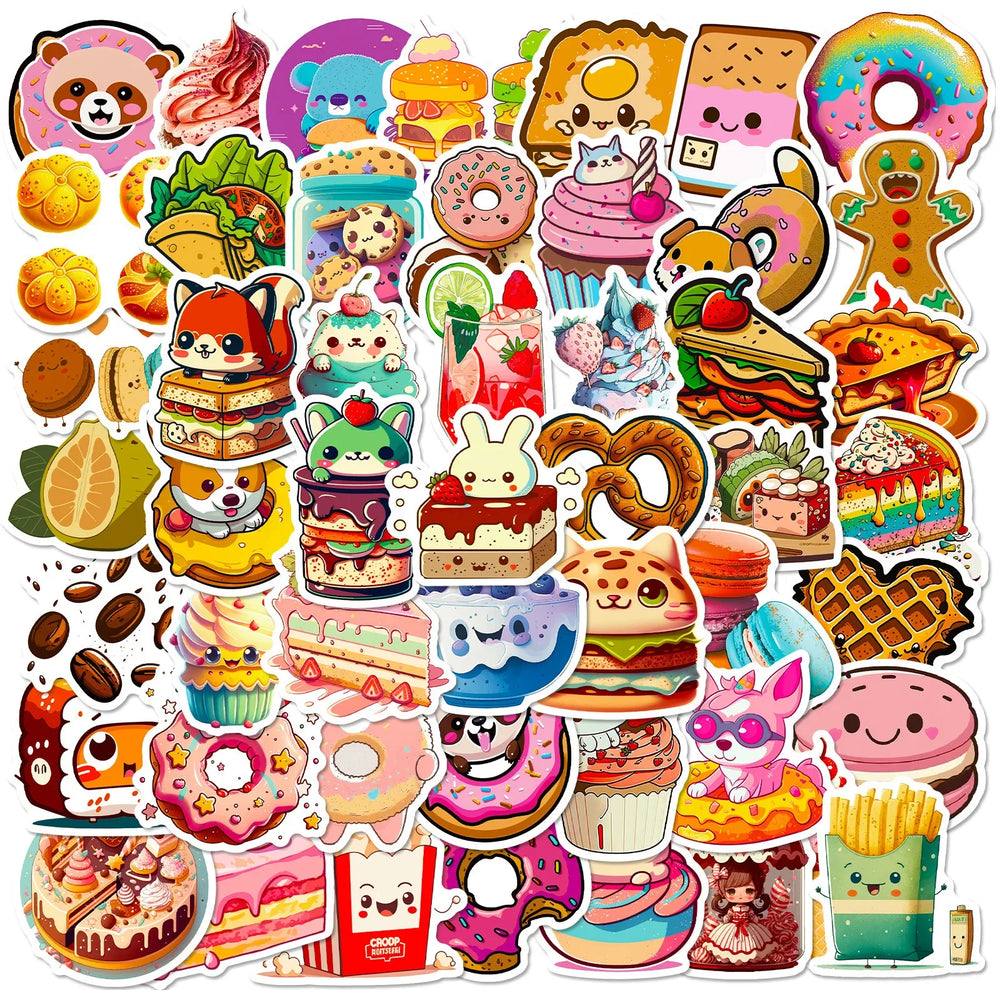 50pcs Cartoon Animal Donut Stickers for Helmet, Desktop, Wall Decoration (Online Order Only)