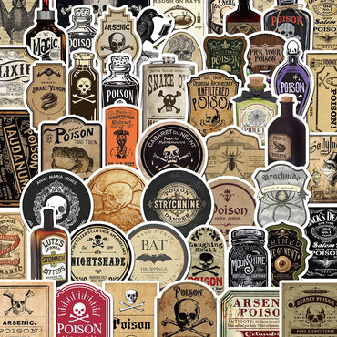 10/50pcs Halloween Retro Horror Gothic Witch Graffiti Potion Label Sticker Vintage Decals DIY Suitecase Scrapbook Laptop Toys (ONLINE ORDER ONLY)