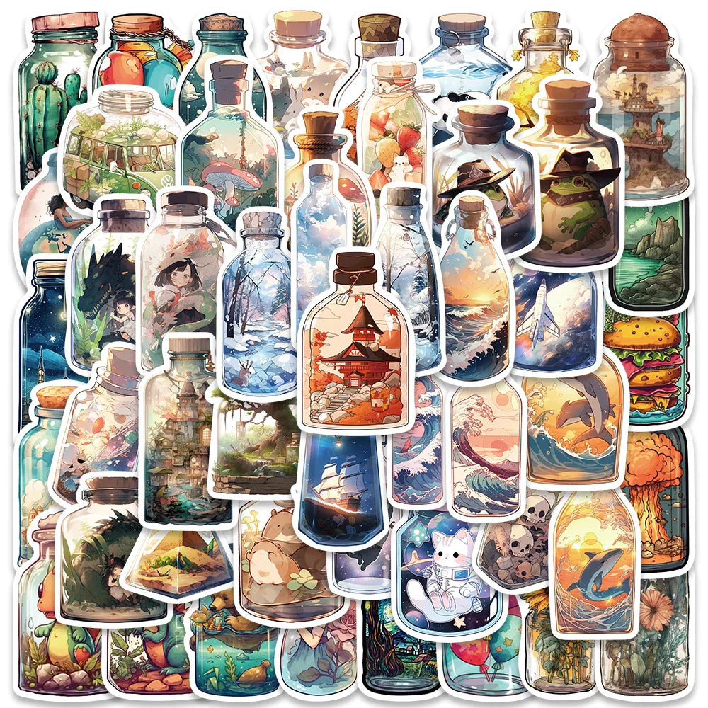 50PCS Cartoon Landscape Bottle Stickers Kawaii Anime Laptop Bike Luggage Decor (ONLINE ORDER ONLY)
