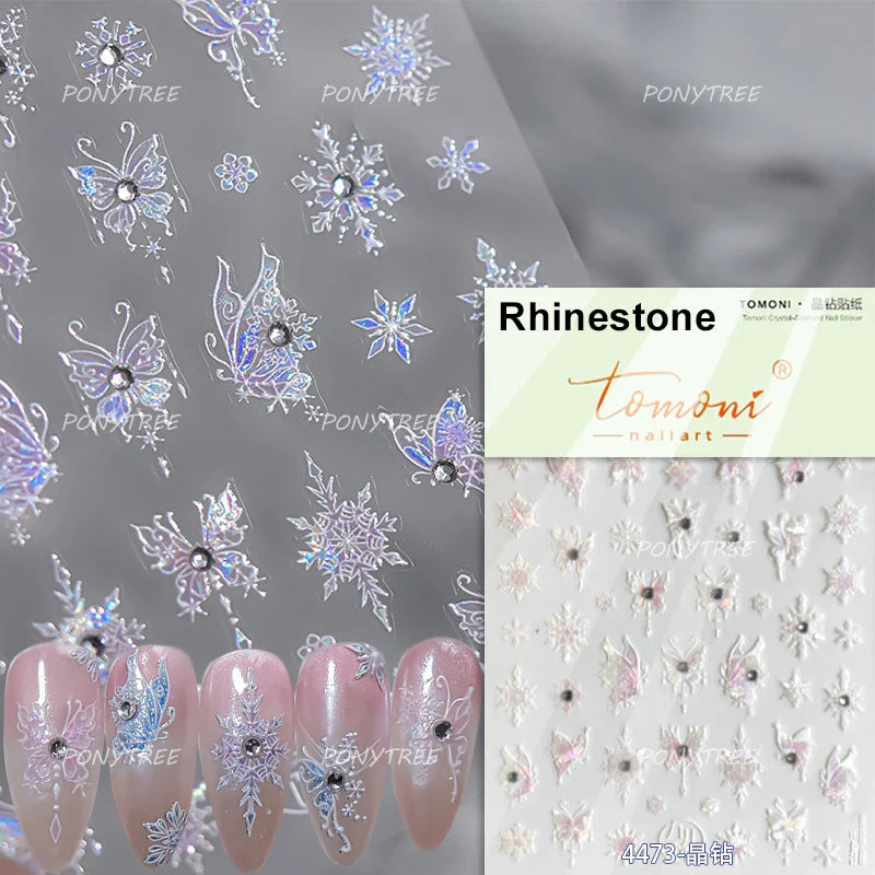 Snowflake Butterfly Rhinestone Shiny Totem Self Adhesive Nail Art Stickers Romantic Charm Chic Rose Flower Pearl Manicure Decals (ONLINE ORDER ONLY)