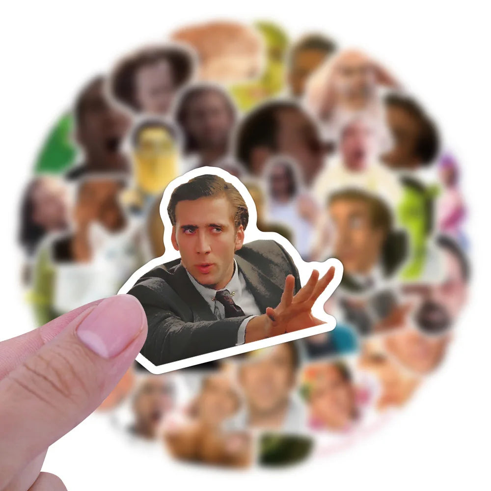 10/30/50PCS Funny Meme Stickers Nicolas Cage Cartoon Decals Decoration DIY Notebook Phone Bike Motorcycle Bicycle Waterproof Toy (ONLINE ORDER ONLY)