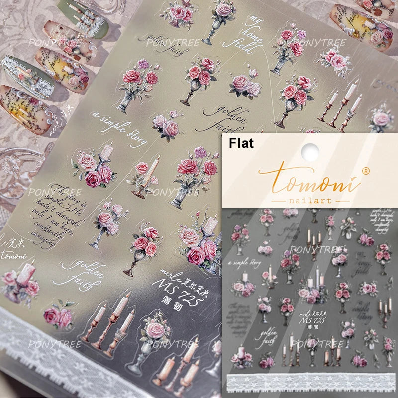 Retro White Lace Bandage Line Bowknot Irregular Fabric Cording Square Calligraphy Adhesive Nail Art Sticker 3D Manicure Decals (ONLINE ORDER ONLY)