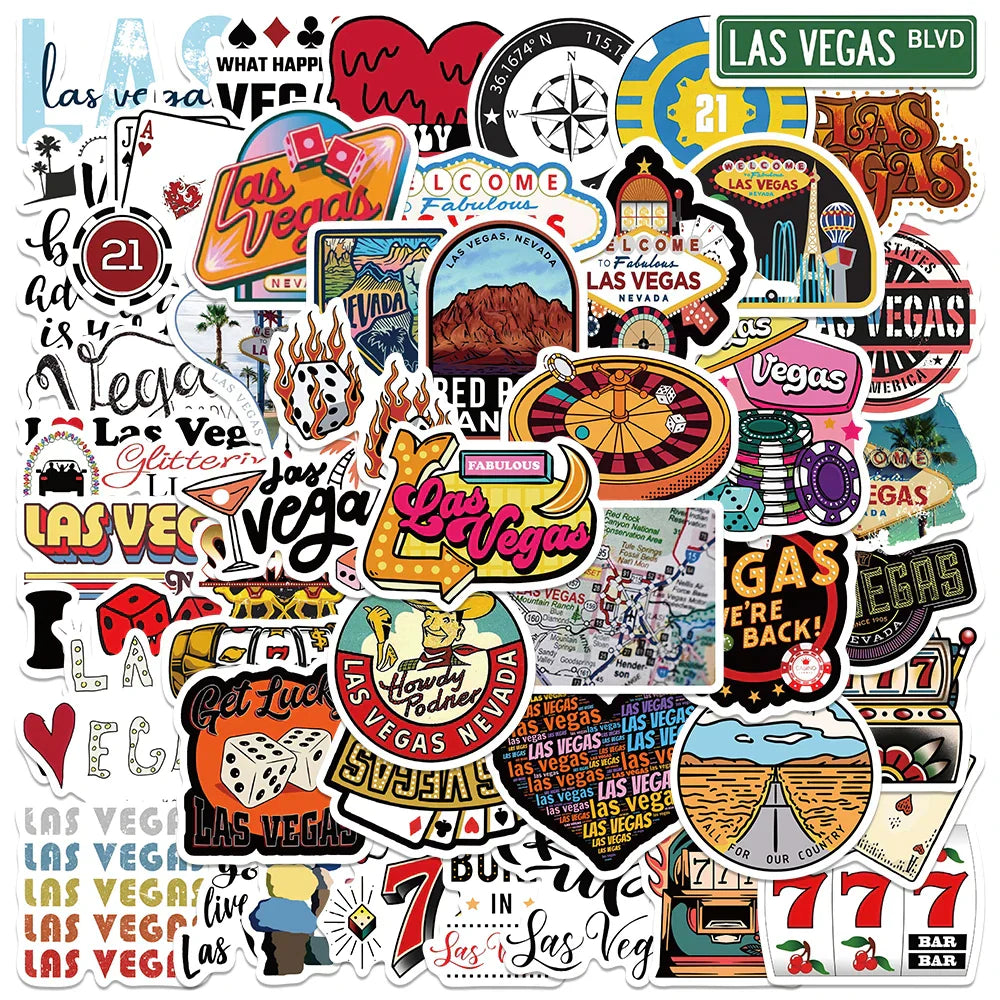 50PCS Las Vegas Casino Graffiti Stickers for Laptop, Car, DIY Vinyl Decals (Online Order Only)