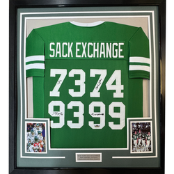 Framed Facsimile Autographed Sack Exchange 35x39 New York Green Reprint Laser Auto Football Jersey (ONLINE ORDER ONLY)