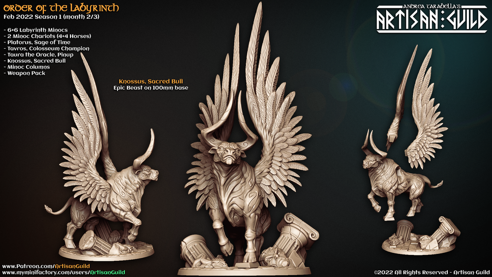 3D Printed Artisan Guild Sacred Bull Knossus Order of the Labyrinth 28mm 32mm (Online Only)