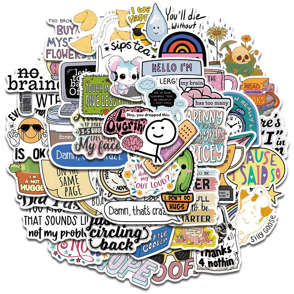 50PCS Sarcastic Sticker Aesthetic Kawaii Scrapbook Graffiti Decoration Laptop Luggage Phone Skateboard  Waterproof DIY Sticker (Online Order Only)