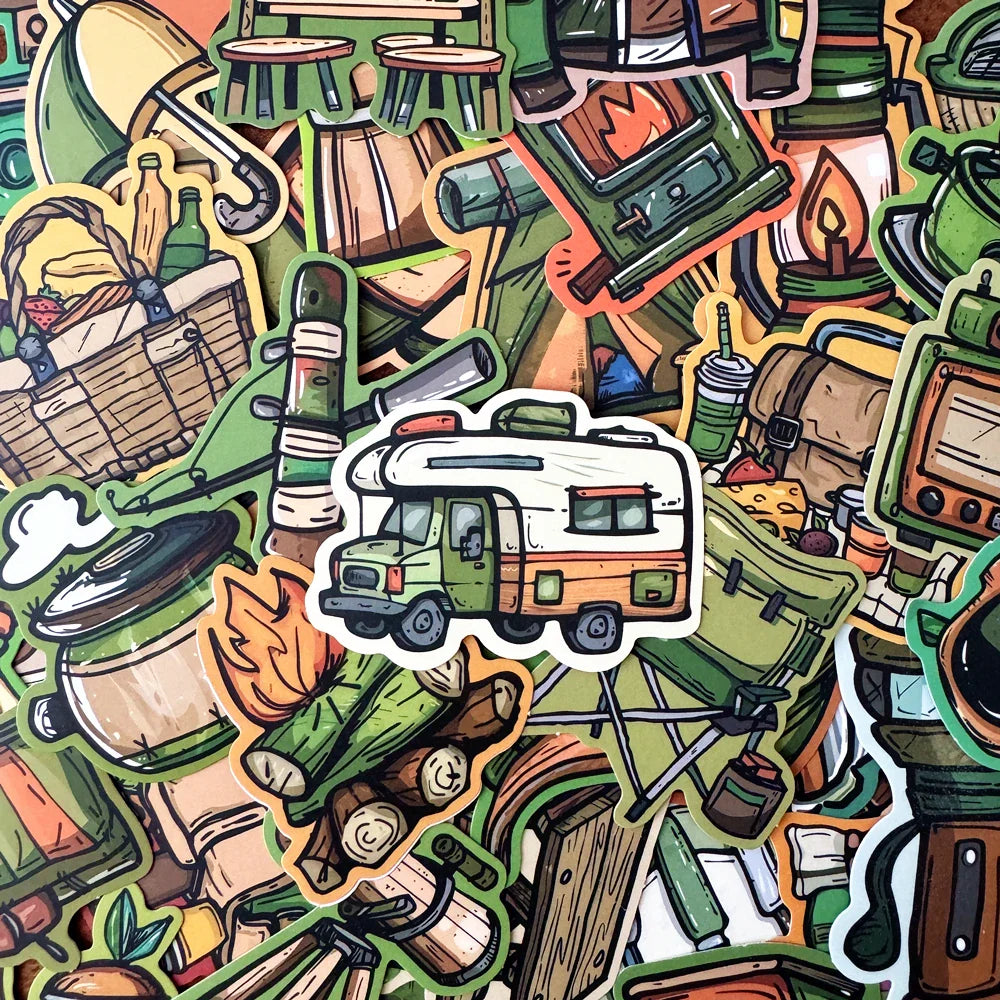 Cartoon Camping Car Gear Stickers for Snowboard Laptop Luggage Fridge DIY Vinyl (ONLINE ORDER ONLY)