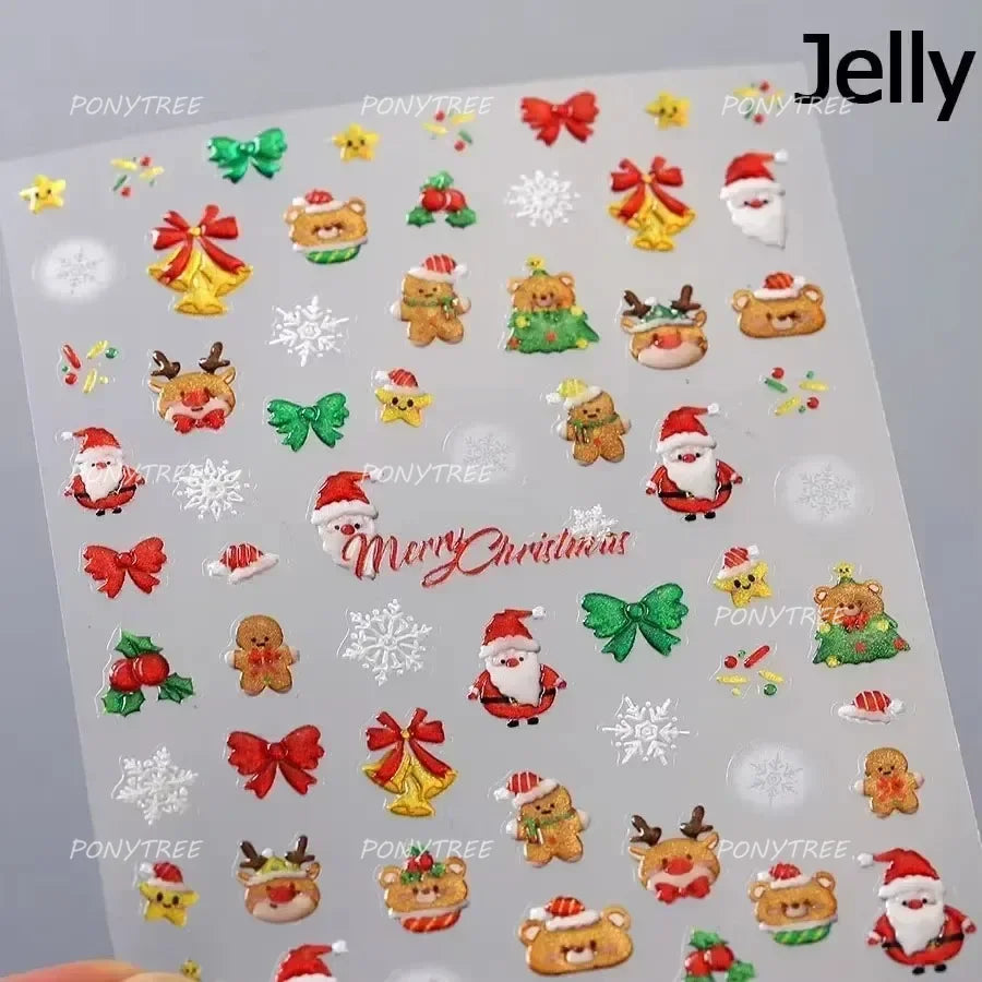 Apple Bear Bunny Snowman Winter Tree Bell Dog Self Adhesive Nail Art Stickers Snowflake Santa Claus Rhinestone Manicure Decals (ONLINE ORDER ONLY)