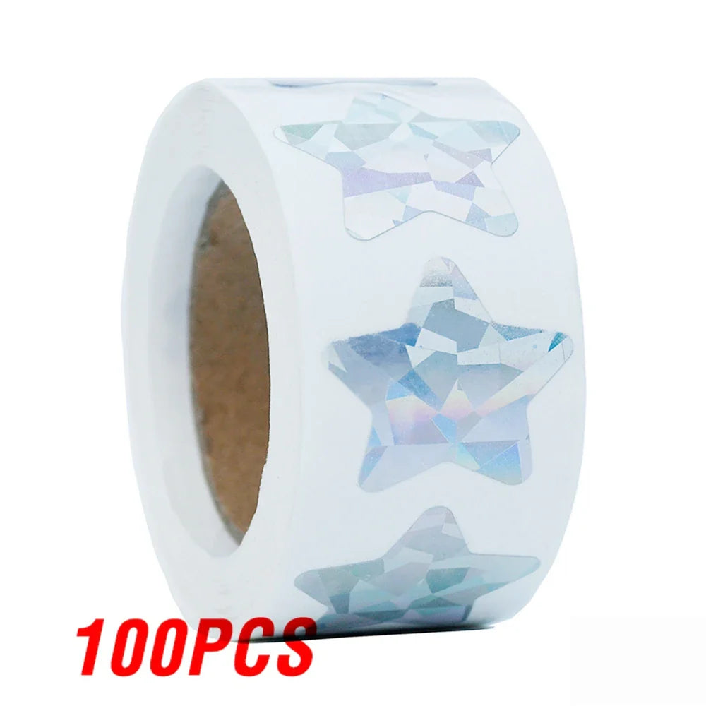 100-500pcs Laser Gold Foil Self-adhesive Star Stickers Reward Chart Decorative Toy Gifts Sticker Labels 1 Inch (ONLINE ORDER ONLY)