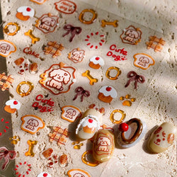 Lovely Dog Bone Bowknot Bread Graffiti Cake Cherry 3D Line Paw Adhesive Nail Art Stickers Cute Cartoon Manicure Decals Wholesale (ONLINE ORDER ONLY)