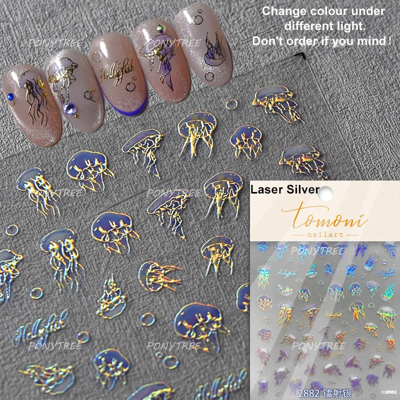 Pink Star Oceanic Shell Starfish Conch Bowknot Embossment Shiny Delicate 5D Chic Self Adhesive Nail Art Stickers Manicure Decals (Online Order Only)