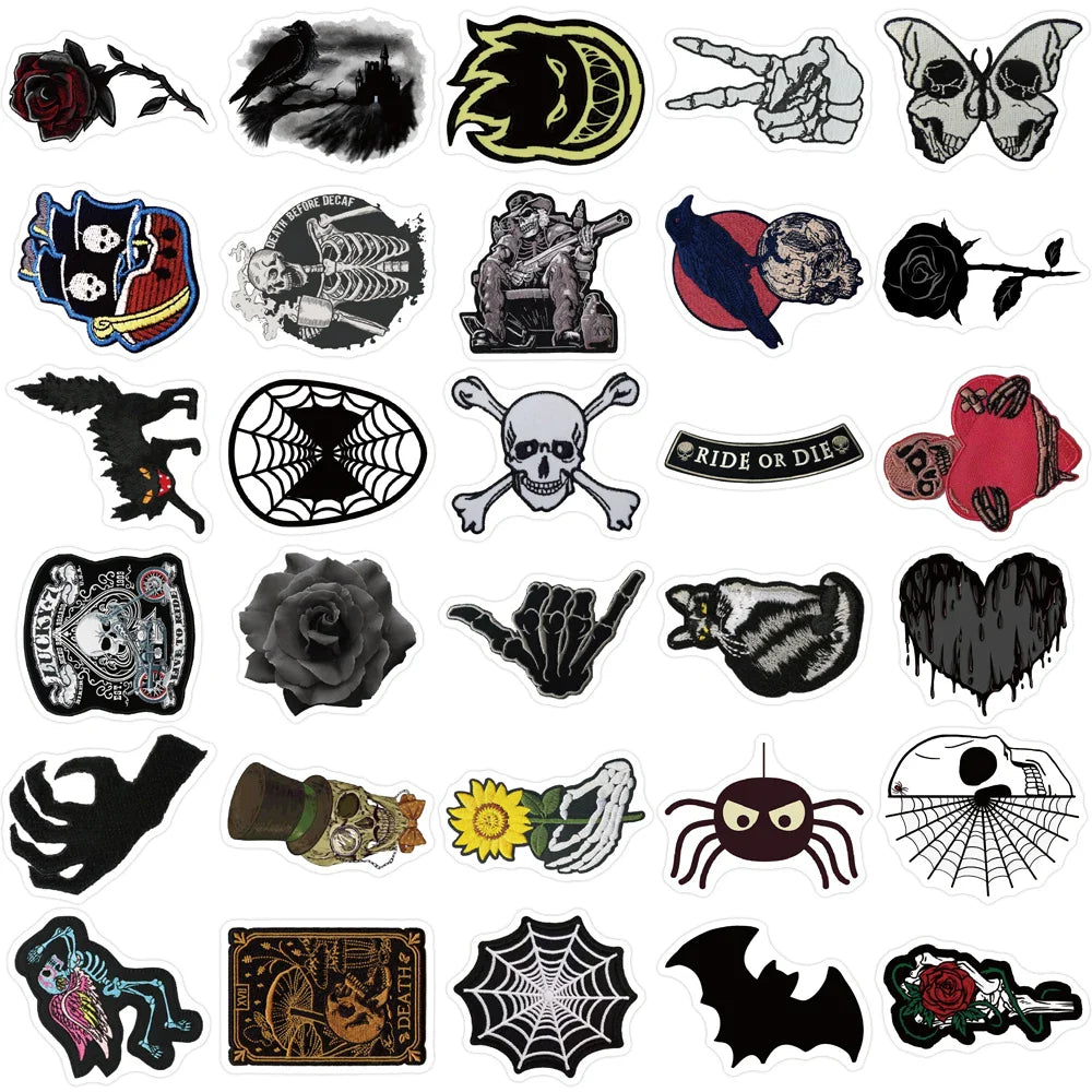 60PCS Dark Skull Spider Web Graffiti Sticker Cartoon Creative Sticker For Guitar Computer Car Waterproof Children Kids Sticker (ONLINE ORDER ONLY)