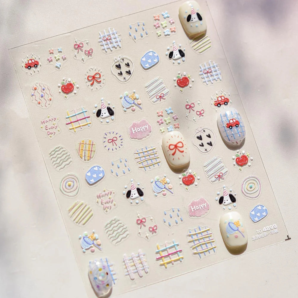 Graffiti Lines Apple Dog Car Bowknot Love Heart Flower Capture Net Grid Butterfly Rain Adhesive Nail Art Sticker Manicure Decals (ONLINE ORDER ONLY)