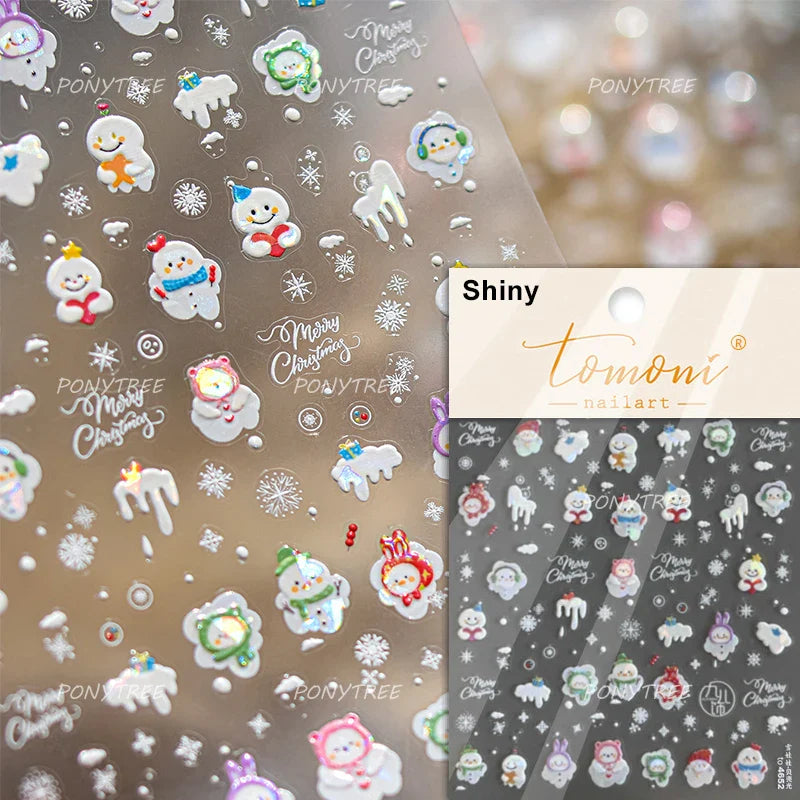 Cat House Snow Tree Window Fish Star Shiny Snowman Duck 5D Self Adhesive Nail Art Stickers Hat Apple Rhinestone Manicure Decals (ONLINE ORDER ONLY)