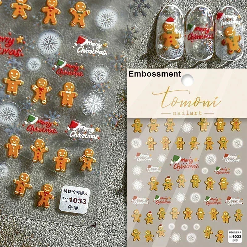 Black White Christmas Tree Snowflake Bowknot Snowman Socks Star Santa Hat Deer Rhinestone Winter Nail Art Sticker Manicure Decal (Online Order Only)