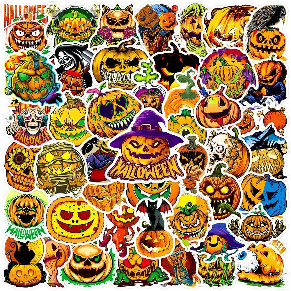 10/30/50PCS Cool Horror Halloween Pumpkin Stickers Toys Skateboard Bike Laptop Phone Cute Cartoon Decals Waterproof Toys Gifts (ONLINE ORDER ONLY)