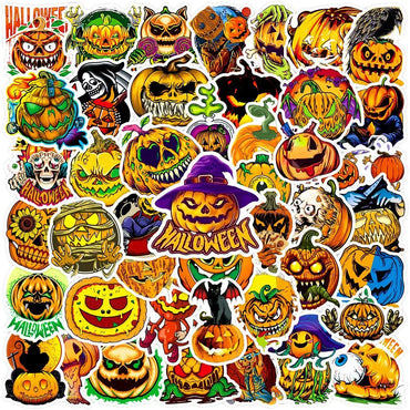 10/30/50PCS Cool Horror Halloween Pumpkin Stickers Toys Skateboard Bike Laptop Phone Cute Cartoon Decals Waterproof Toys Gifts (ONLINE ORDER ONLY)